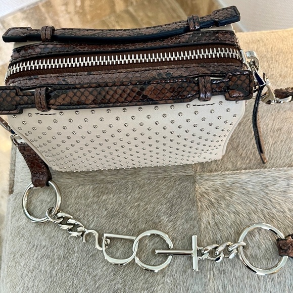 TOD'S Leather and Phyton Gommino Studded Logo Box Crossbody Bag - Picture 2 of 14